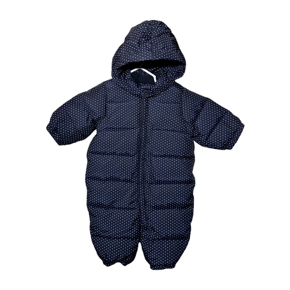 Baby Gap Sz 0-6 Months Down Bunting Snowsuit Insulated Navy White Polka Dots